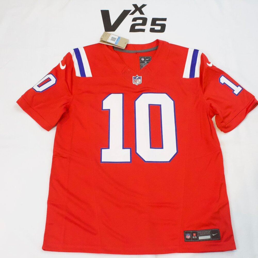 Men's On Field Nike New England Patriots Drake Maye Red Alternate Jersey Size Md